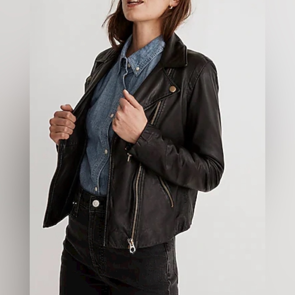 MADEWELL Washed Leather Motorcycle Jacket NWOT - Picture 5 of 15